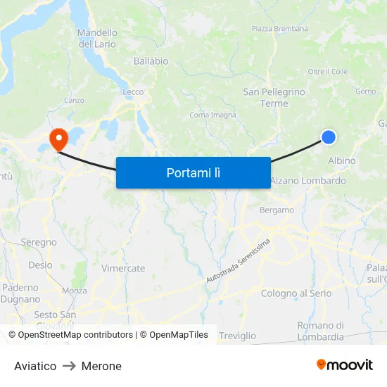 Aviatico to Merone map