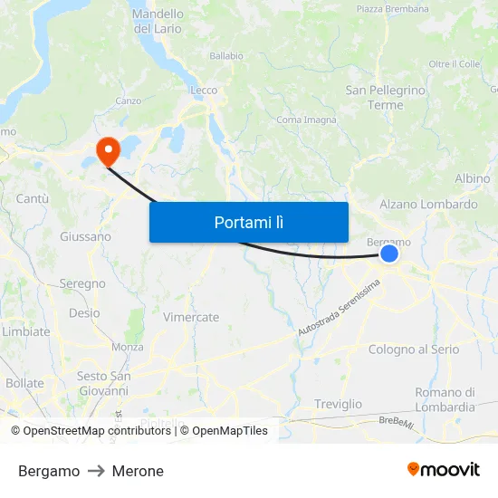 Bergamo to Merone map