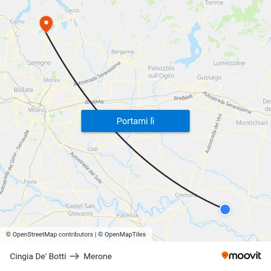 Cingia De' Botti to Merone map