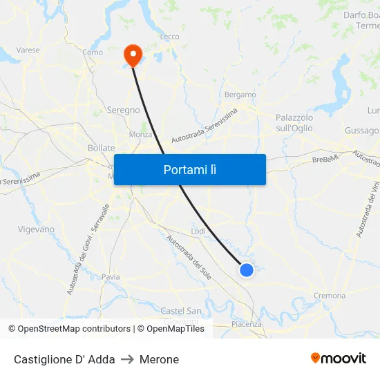 Castiglione D' Adda to Merone map