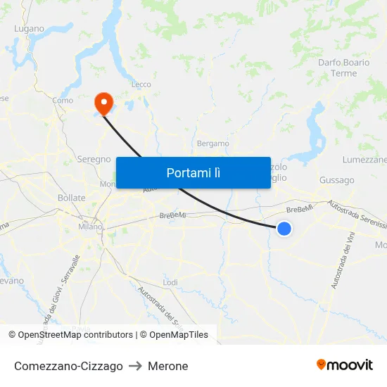 Comezzano-Cizzago to Merone map
