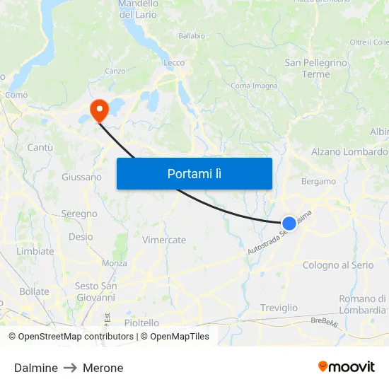 Dalmine to Merone map