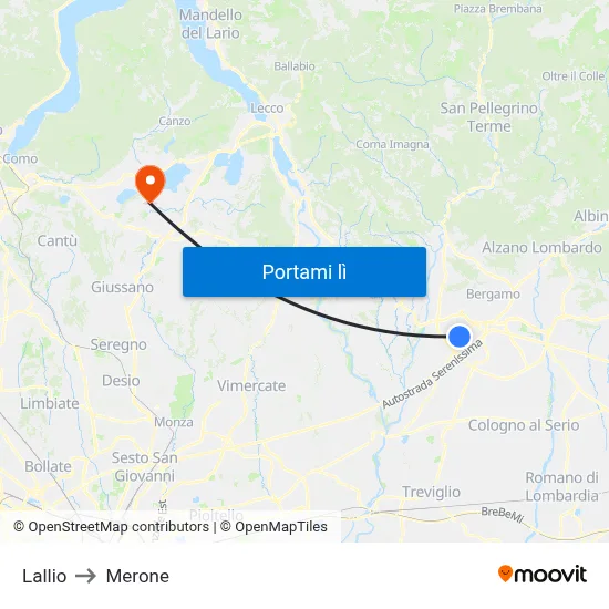 Lallio to Merone map