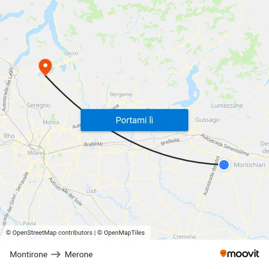 Montirone to Merone map