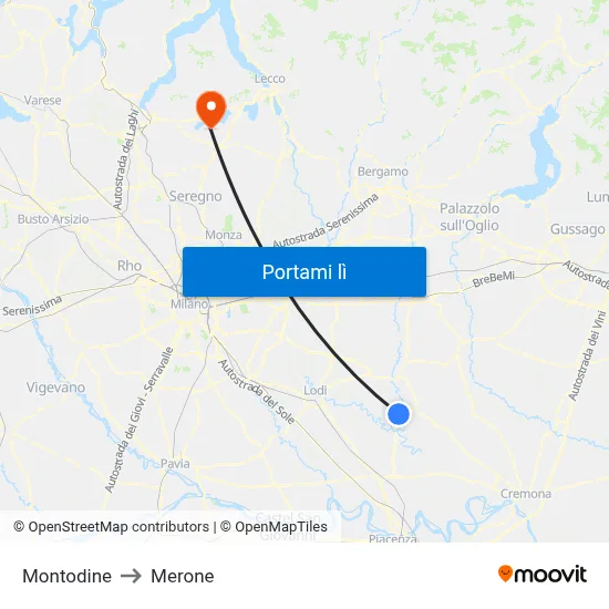 Montodine to Merone map