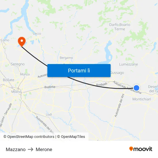 Mazzano to Merone map