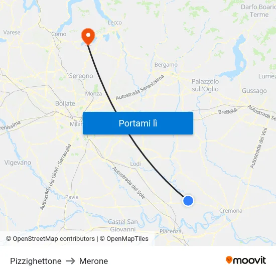 Pizzighettone to Merone map