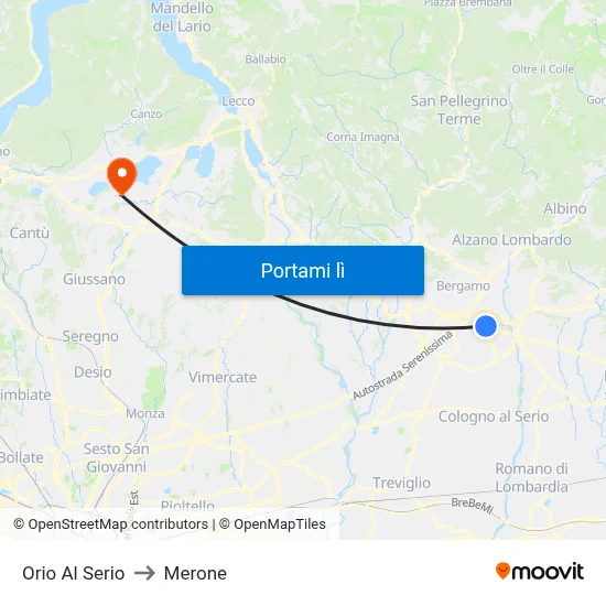 Orio Al Serio to Merone map