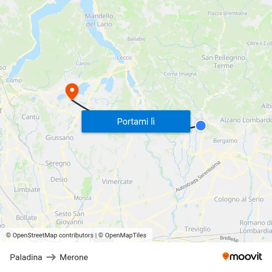 Paladina to Merone map