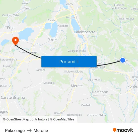 Palazzago to Merone map