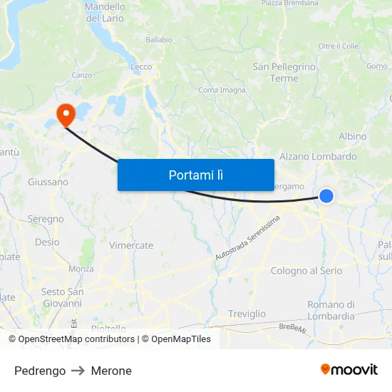 Pedrengo to Merone map