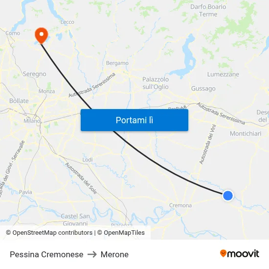 Pessina Cremonese to Merone map