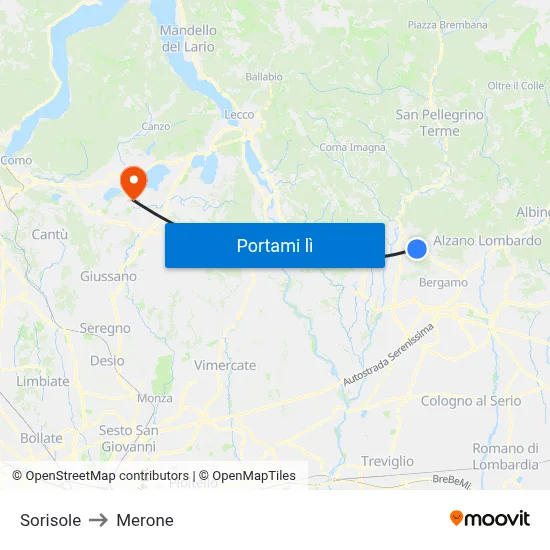 Sorisole to Merone map