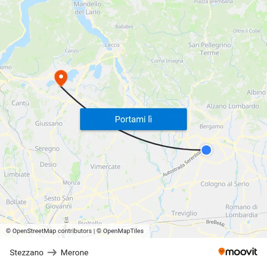 Stezzano to Merone map