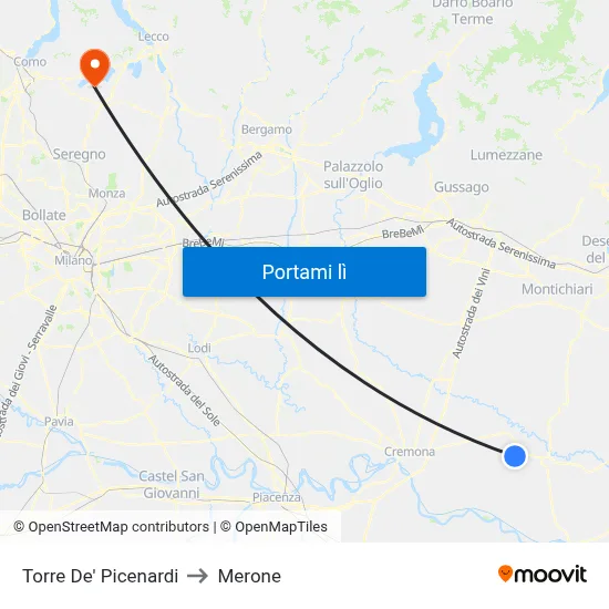 Torre De' Picenardi to Merone map