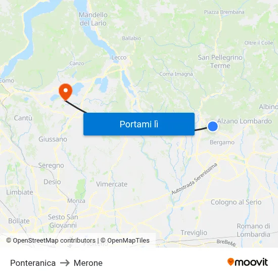 Ponteranica to Merone map