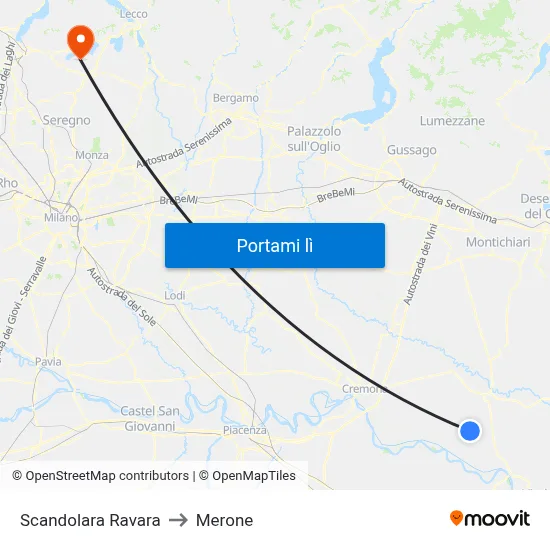 Scandolara Ravara to Merone map