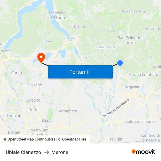 Ubiale Clanezzo to Merone map