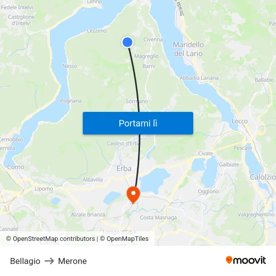 Bellagio to Merone map