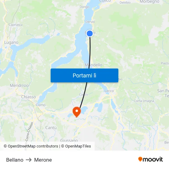 Bellano to Merone map
