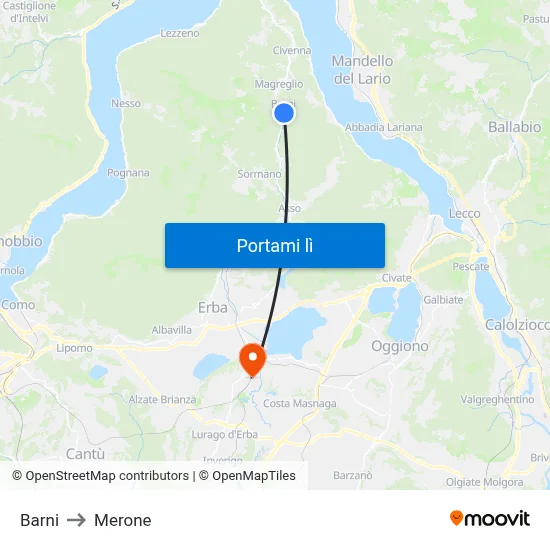 Barni to Merone map