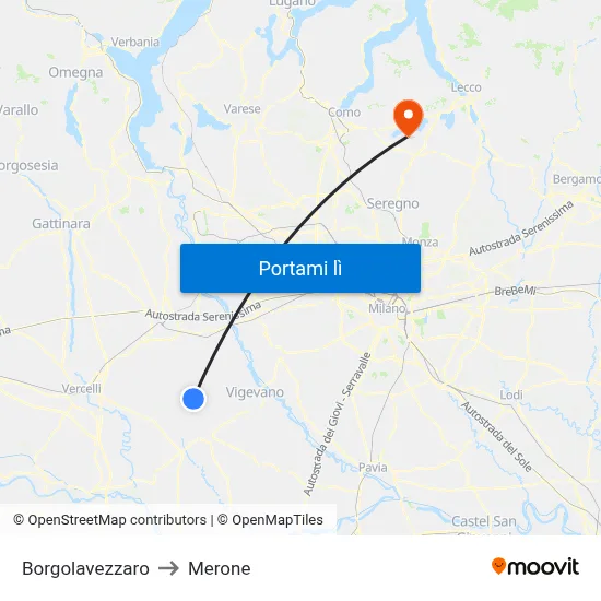 Borgolavezzaro to Merone map