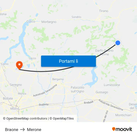 Braone to Merone map