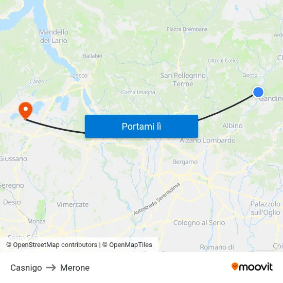 Casnigo to Merone map