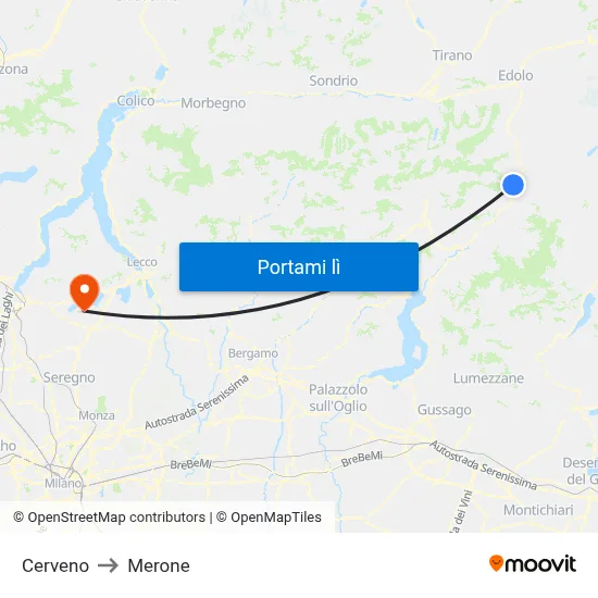 Cerveno to Merone map