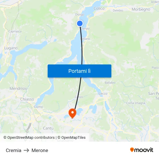 Cremia to Merone map