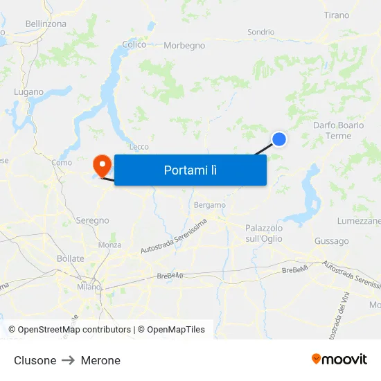Clusone to Merone map