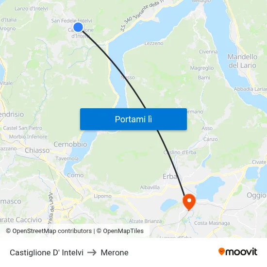Castiglione D' Intelvi to Merone map