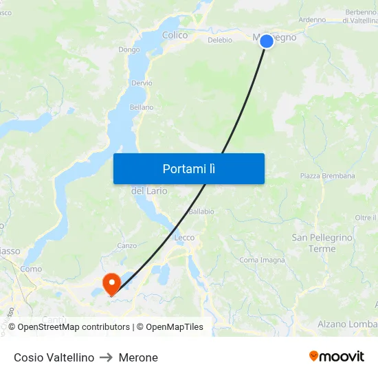 Cosio Valtellino to Merone map