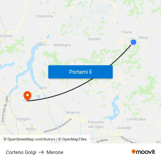 Corteno Golgi to Merone map