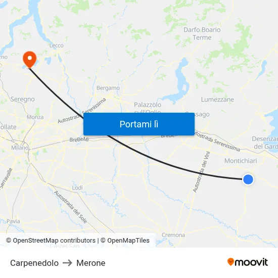 Carpenedolo to Merone map