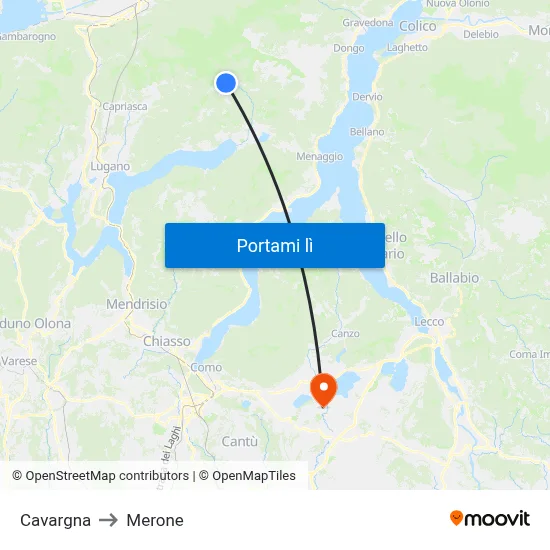 Cavargna to Merone map