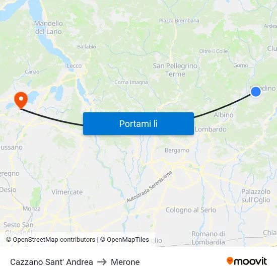 Cazzano Sant' Andrea to Merone map