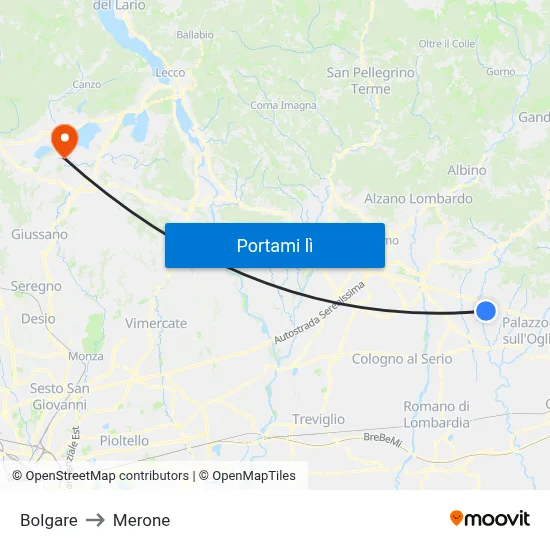 Bolgare to Merone map