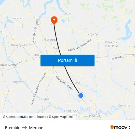 Brembio to Merone map
