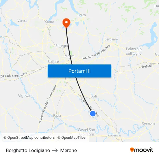 Borghetto Lodigiano to Merone map