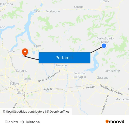 Gianico to Merone map