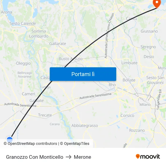 Granozzo Con Monticello to Merone map
