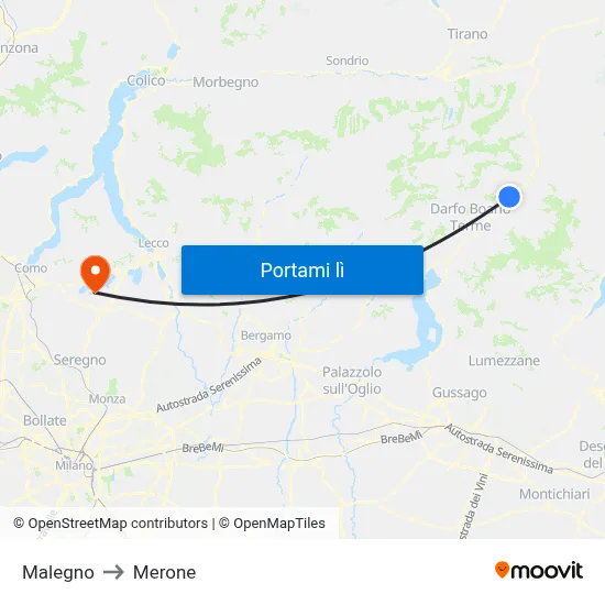 Malegno to Merone map