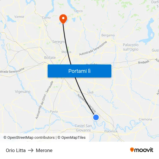 Orio Litta to Merone map