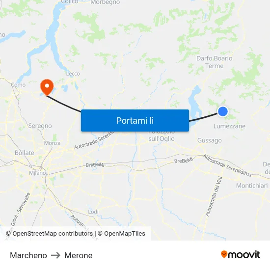 Marcheno to Merone map