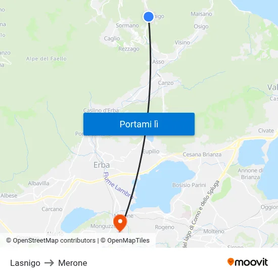 Lasnigo to Merone map