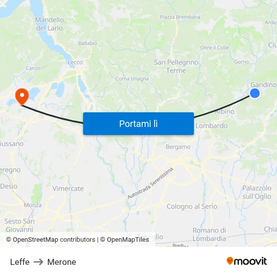 Leffe to Merone map