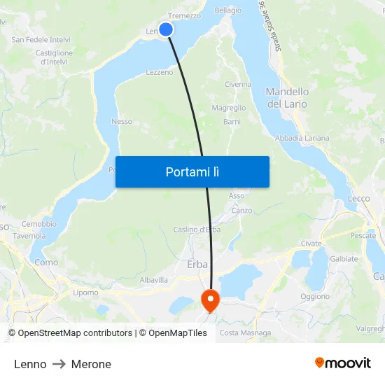 Lenno to Merone map