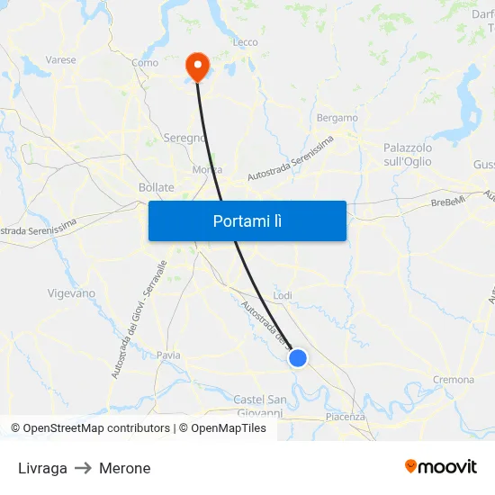 Livraga to Merone map