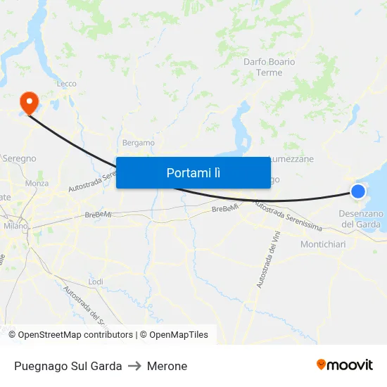 Puegnago Sul Garda to Merone map